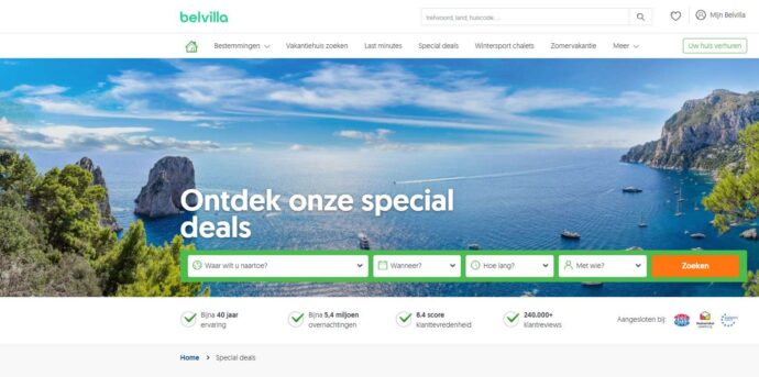 Ruim aanbod deals op de bel villa website